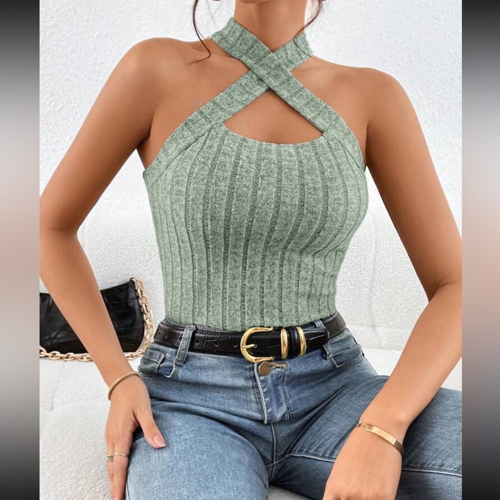 Luxe crisscross front halter top - Picture 1 of 13